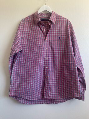 Ralph Lauren Plaid Button Down Shirt Men’s XXL Pink Multicolor Pony Logo Cotton